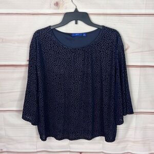 Apt 9 Top Womens XL Blue Velvet Dot Blouse Kimono Sleeve Round Neck Pullover